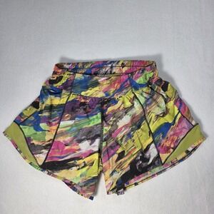 LULULEMON Hotty Hot Running Shorts Mesh Trim Multicolor Watercolor size 4